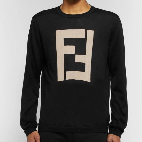 Fendi Logo-Intarsia Cashmere and Silk-Blend Sweater - Size 48 - Picture 2 of 6
